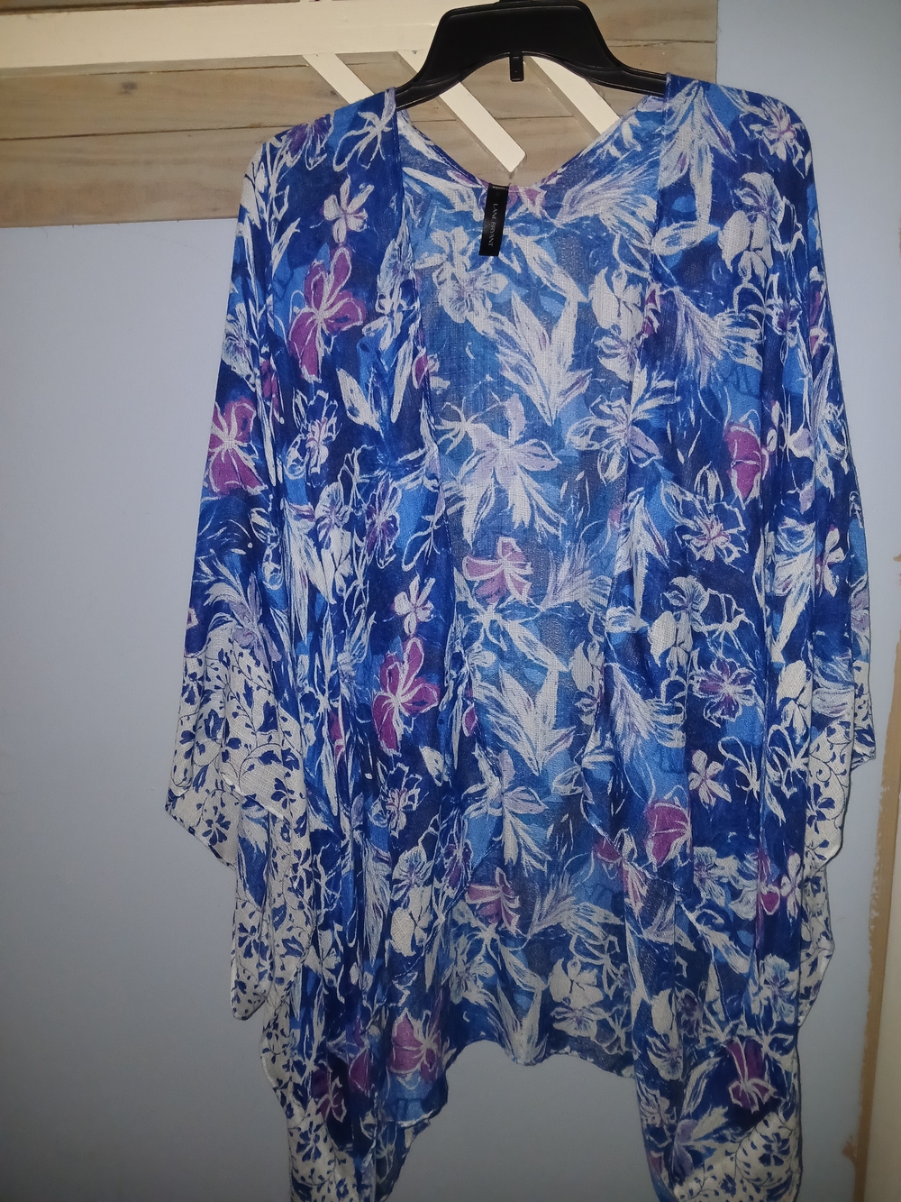 Lane Bryant Blue Floral Lightweight Cover-Up with Purple Accents